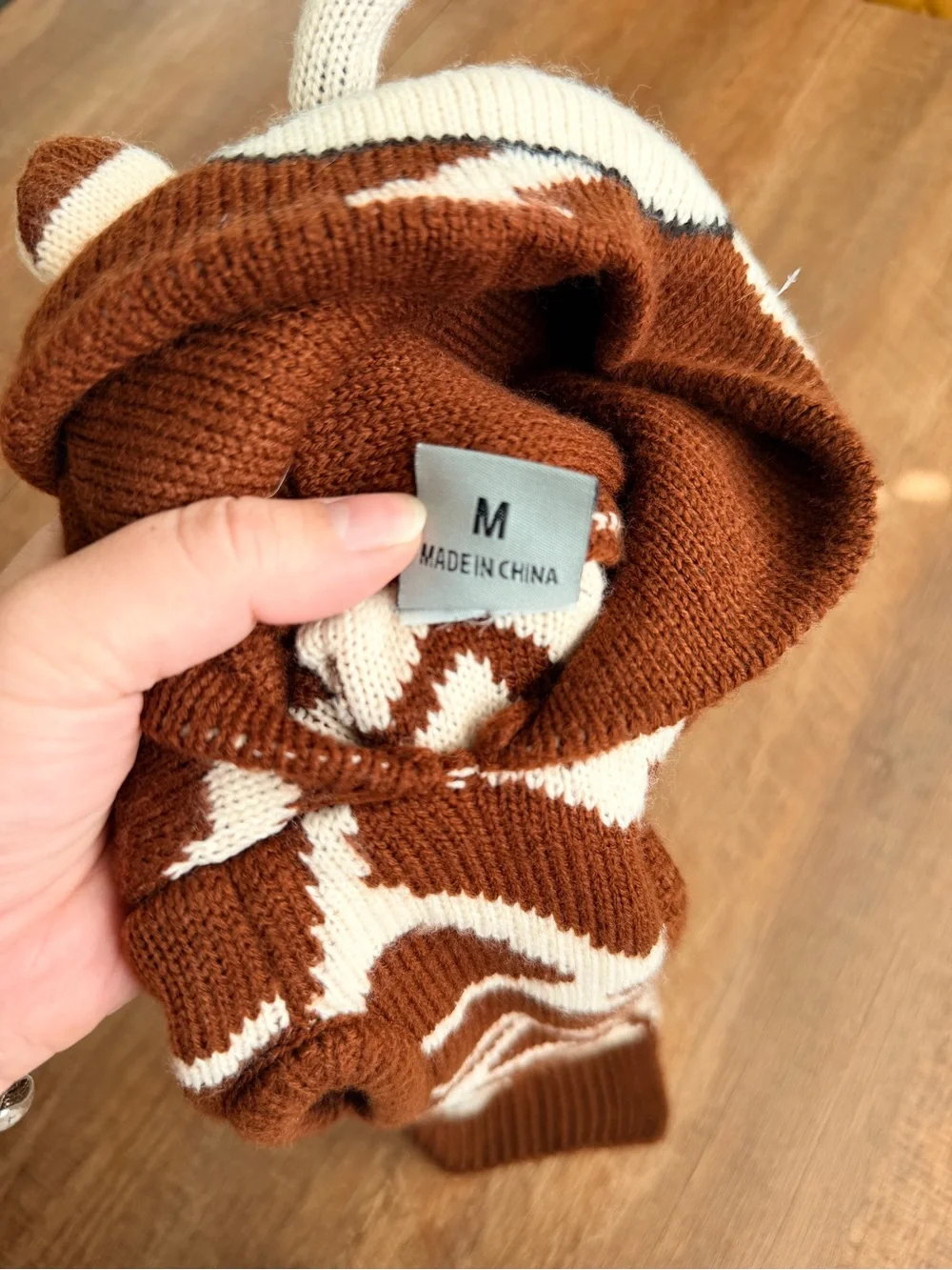 Giraffe Pattern Brown & Cream Dog Sweater Size M